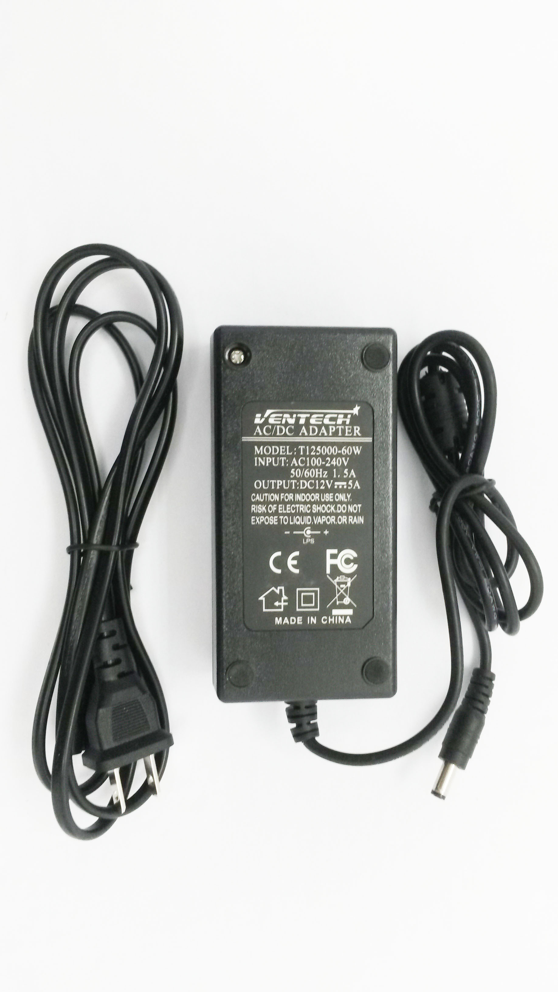 Ventech T125000-60W — 12V / 5A power adapter